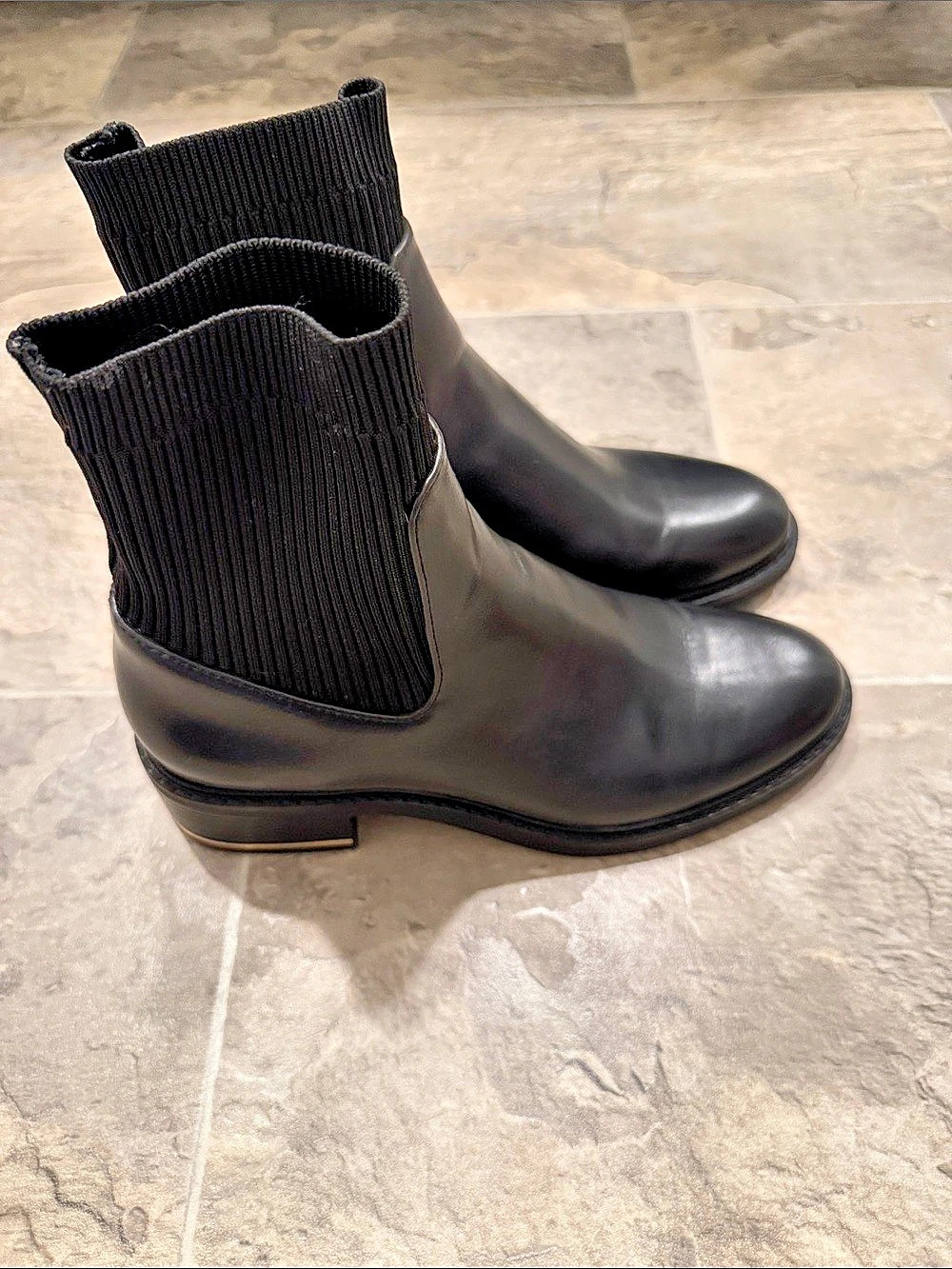 Zara Metallic Detail Block Heel Ankle Boots - Black size 36 which is a US 6